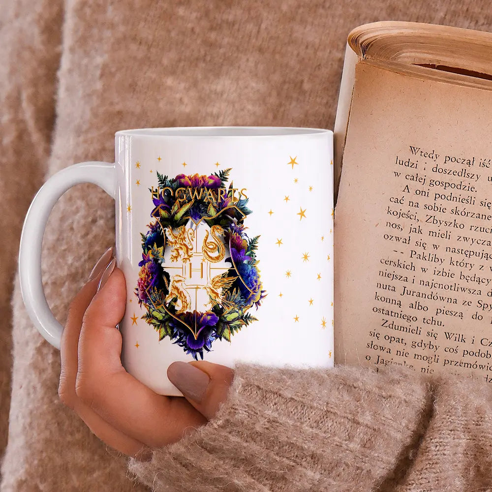 Mug Accio Hogwarts Fleuris Blanc 330ml -  La boutique Aux 2 Balais