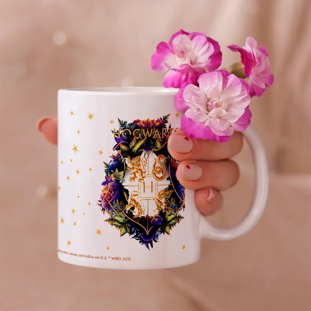 Mug Accio Hogwarts Fleuris Blanc 330ml -  La boutique Aux 2 Balais