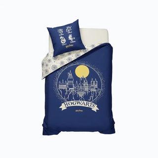 Parure Housse Couette Bleue Hogwarts Coton 140x200 -  La boutique Aux 2 Balais