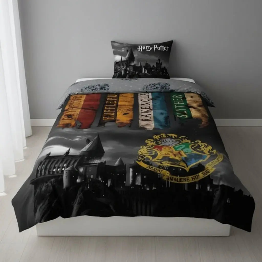 Parure de lit Harry Potter Hogwarts Noire - 100% Coton 140x200 -  La boutique Aux 2 Balais