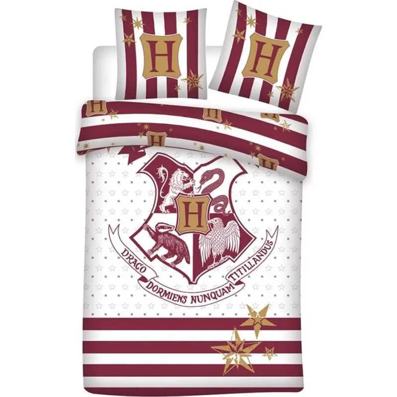 Parure de lit Harry Potter Hogwarts Rouge et Blanc - 100% Coton Bio -  La boutique Aux 2 Balais