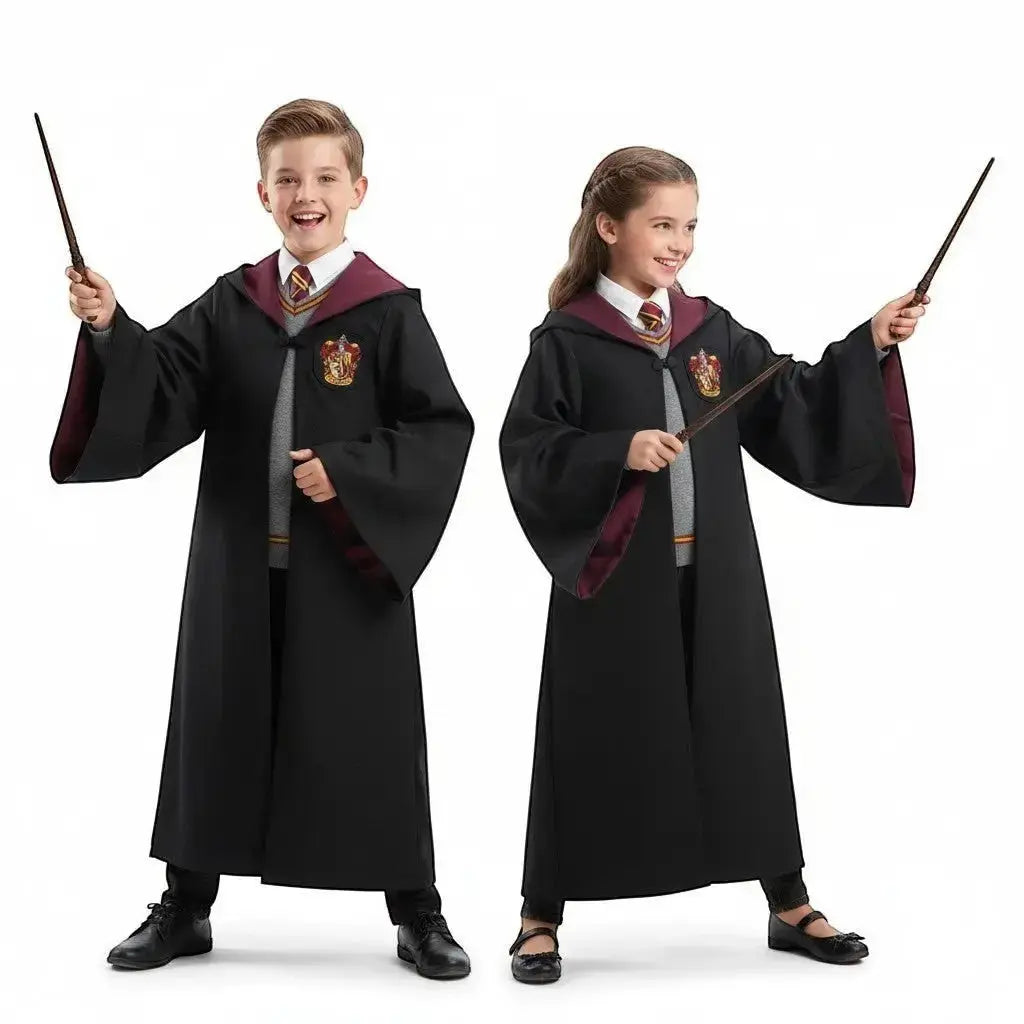 La boutique Aux 2 Balais Robe de sorcier Gryffondor enfant noire avec doublure bordeaux et écusson brodé. Polyester.