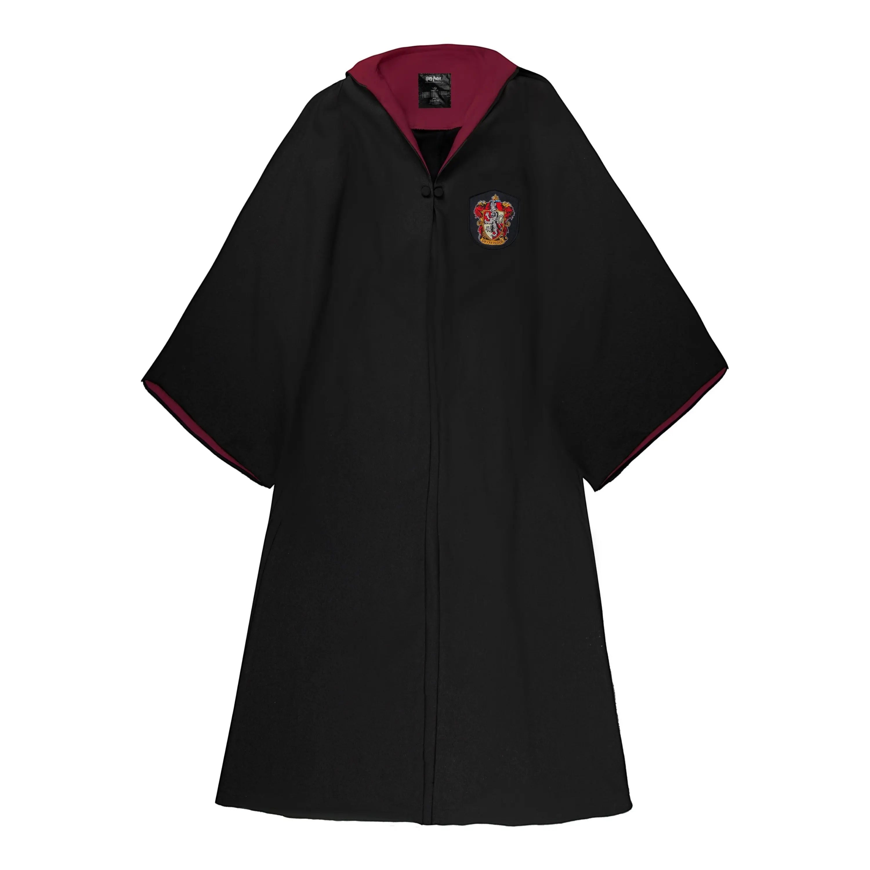 La boutique Aux 2 Balais Robe de sorcier Gryffondor noire avec doublure bordeaux et écusson sur la poitrine, pour adulte.