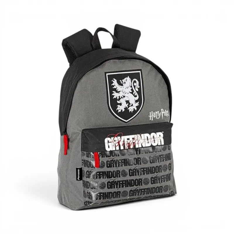 Sac à dos enfant La boutique Aux 2 Balais Harry Potter Gryffondor gris et noir avec blason et bretelles rembourrées