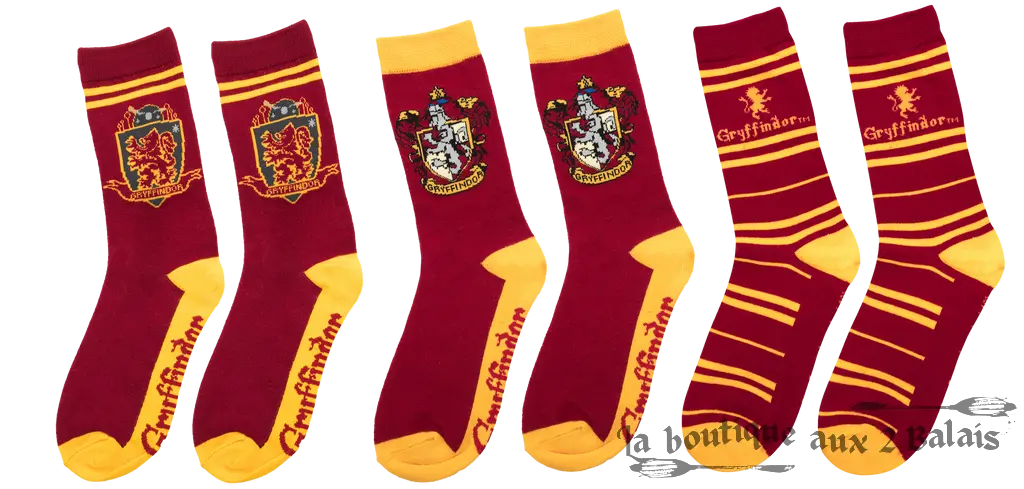 Set 3 Paires de Chaussettes Gryffondor Harry Potter Taille 35-45
