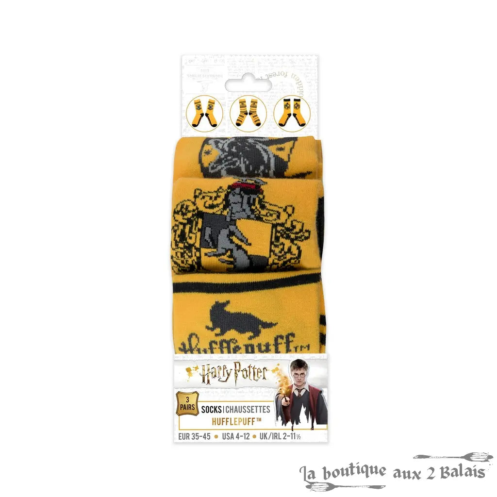 Set 3 Paires de Chaussettes Poufsouffle Harry Potter Taille 35-45