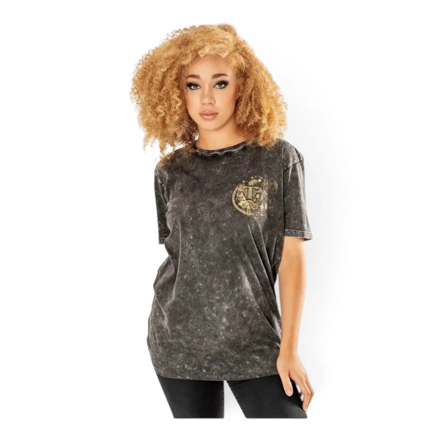 T-shirt La boutique Aux 2 Balais gris effet délavé avec emblème Serpentard doré pour adulte en coton