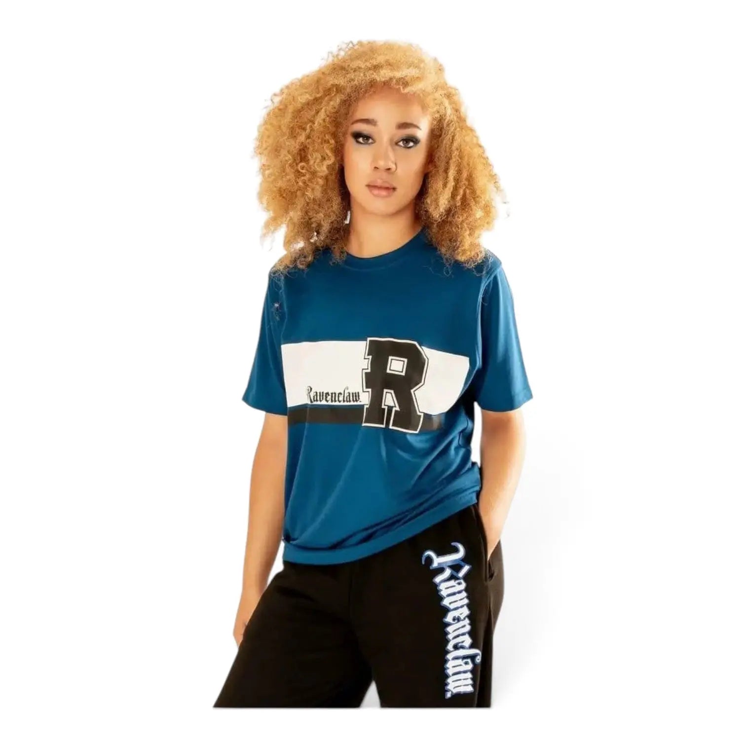 T-shirt bleu La boutique Aux 2 Balais Harry Potter Serdaigle avec lettrage gothique et logo R sportif