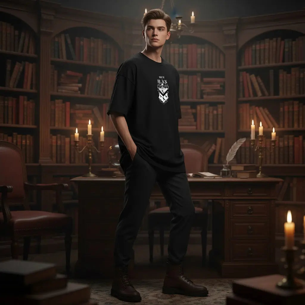 La boutique Aux 2 Balais T-shirt noir en coton Harry Potter avec blason House of Black et arbre généalogique.