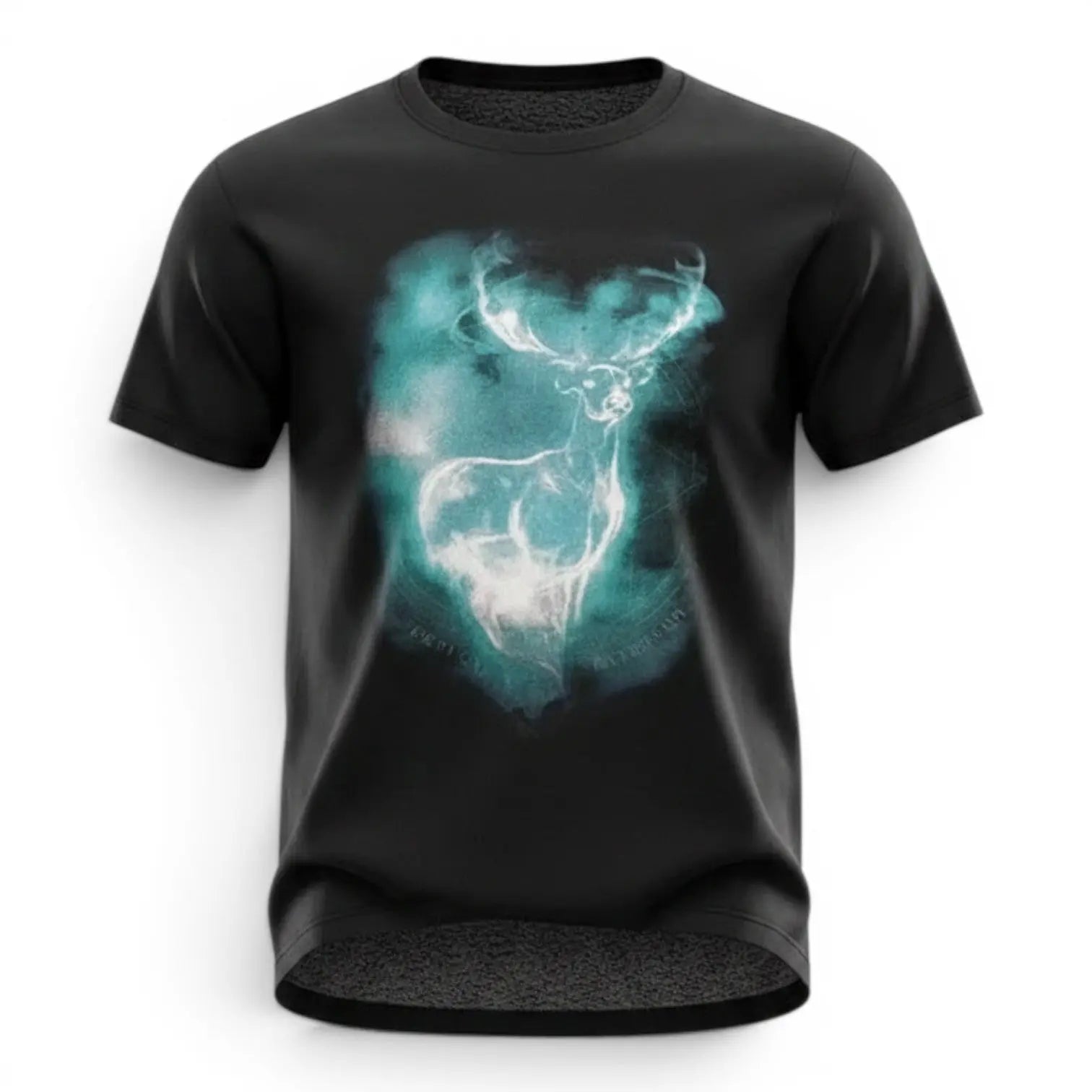 La boutique Aux 2 Balais T-shirt noir homme Harry Potter Patronus cerf bleu lumineux, col rond, polyester, licence Warner Bros.