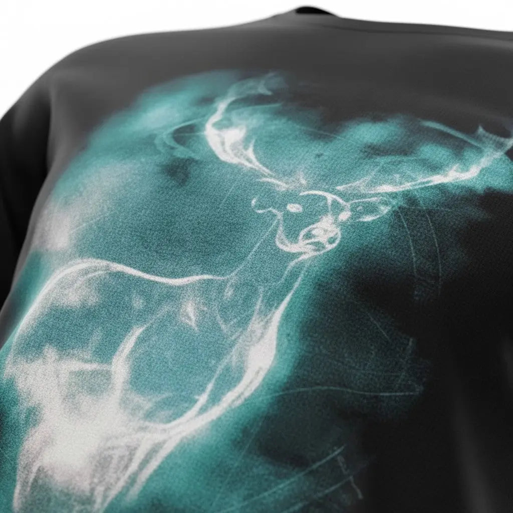 La boutique Aux 2 Balais T-shirt noir homme polyester imprimé Patronus cerf bleu-blanc Expecto Patronum