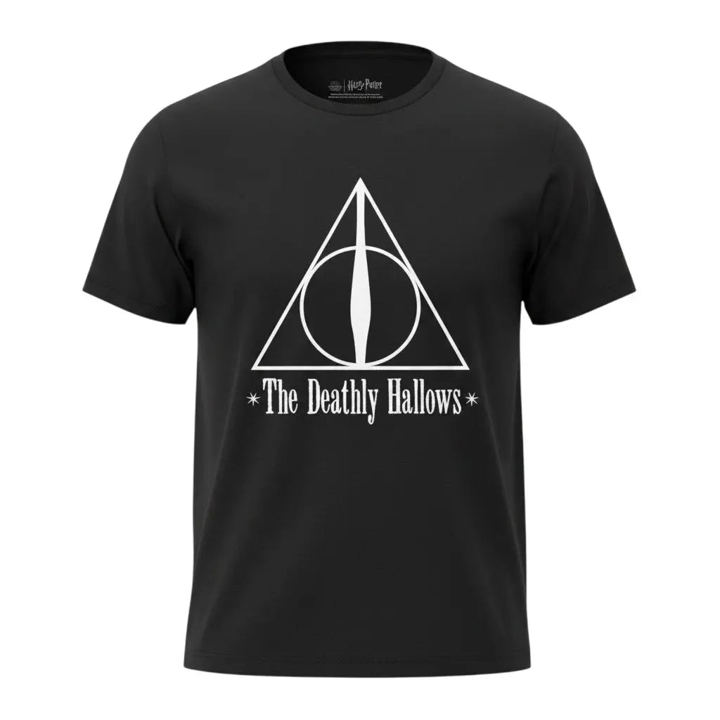 La boutique Aux 2 Balais - T-shirt noir en coton Harry Potter Reliques de la Mort avec symbole blanc imprimé