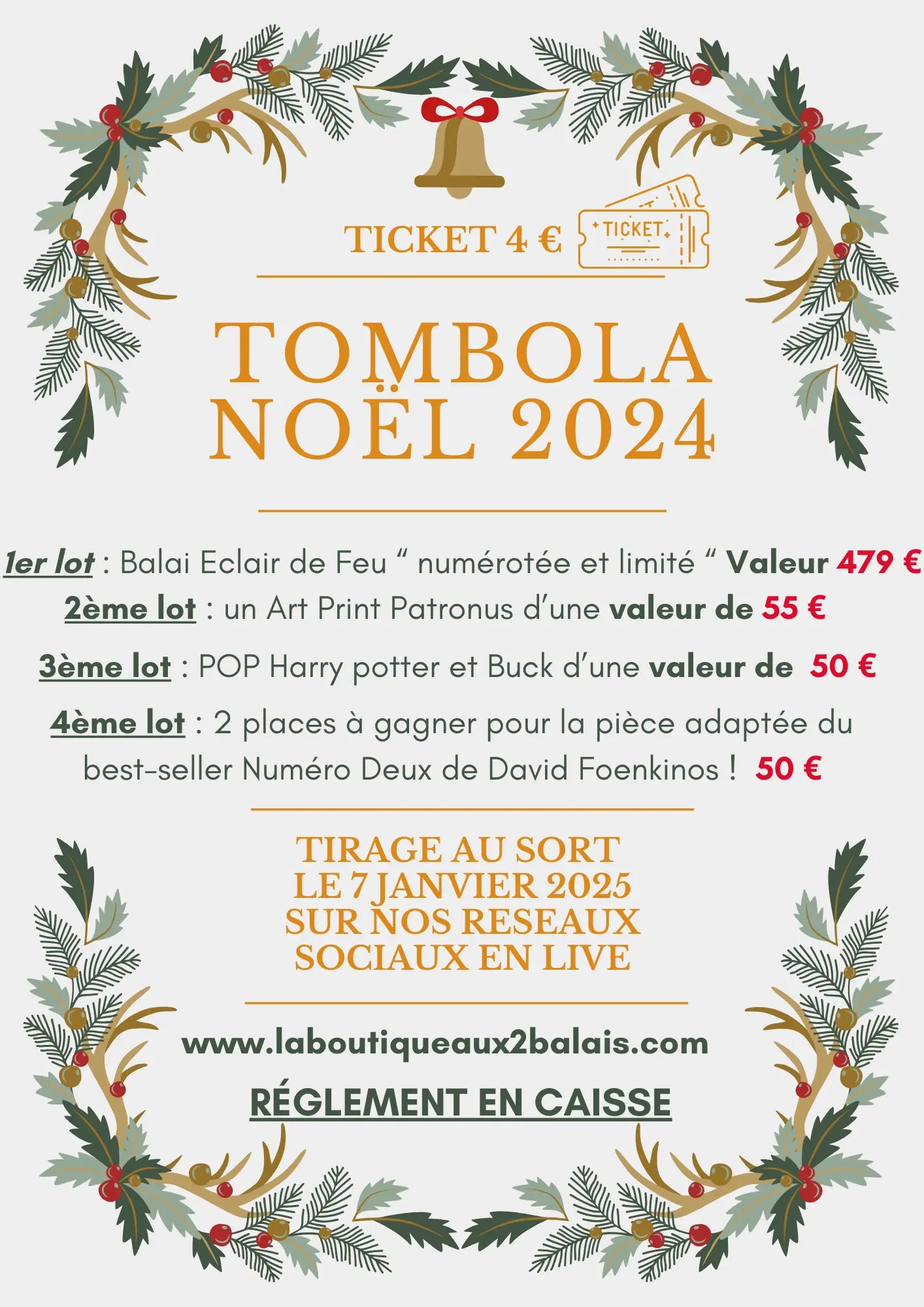 Ticket de Tombola Fin d'année -  La boutique Aux 2 Balais