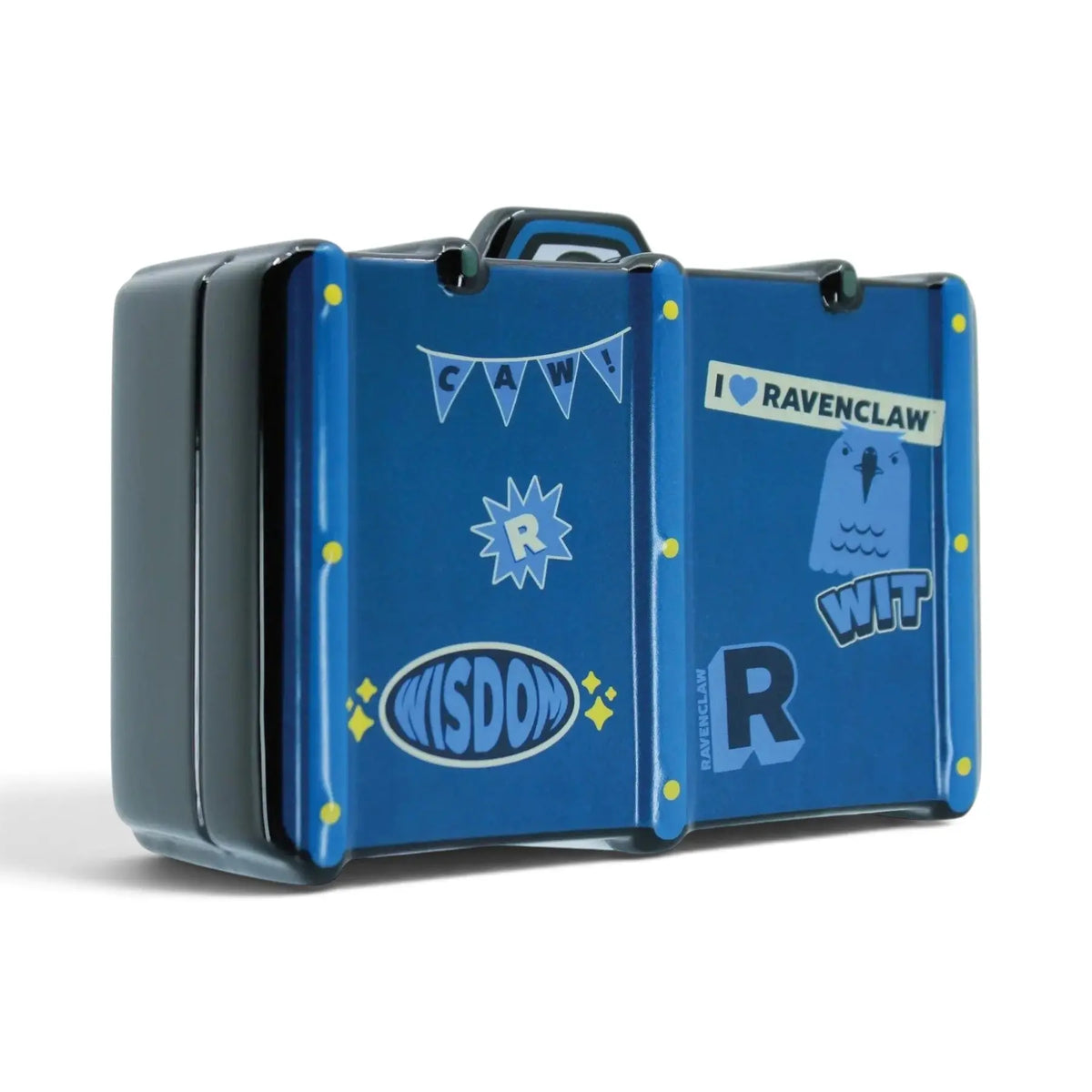 Tirelire en céramique La boutique Aux 2 Balais en forme de valise bleue Serdaigle avec des autocollants décoratifs