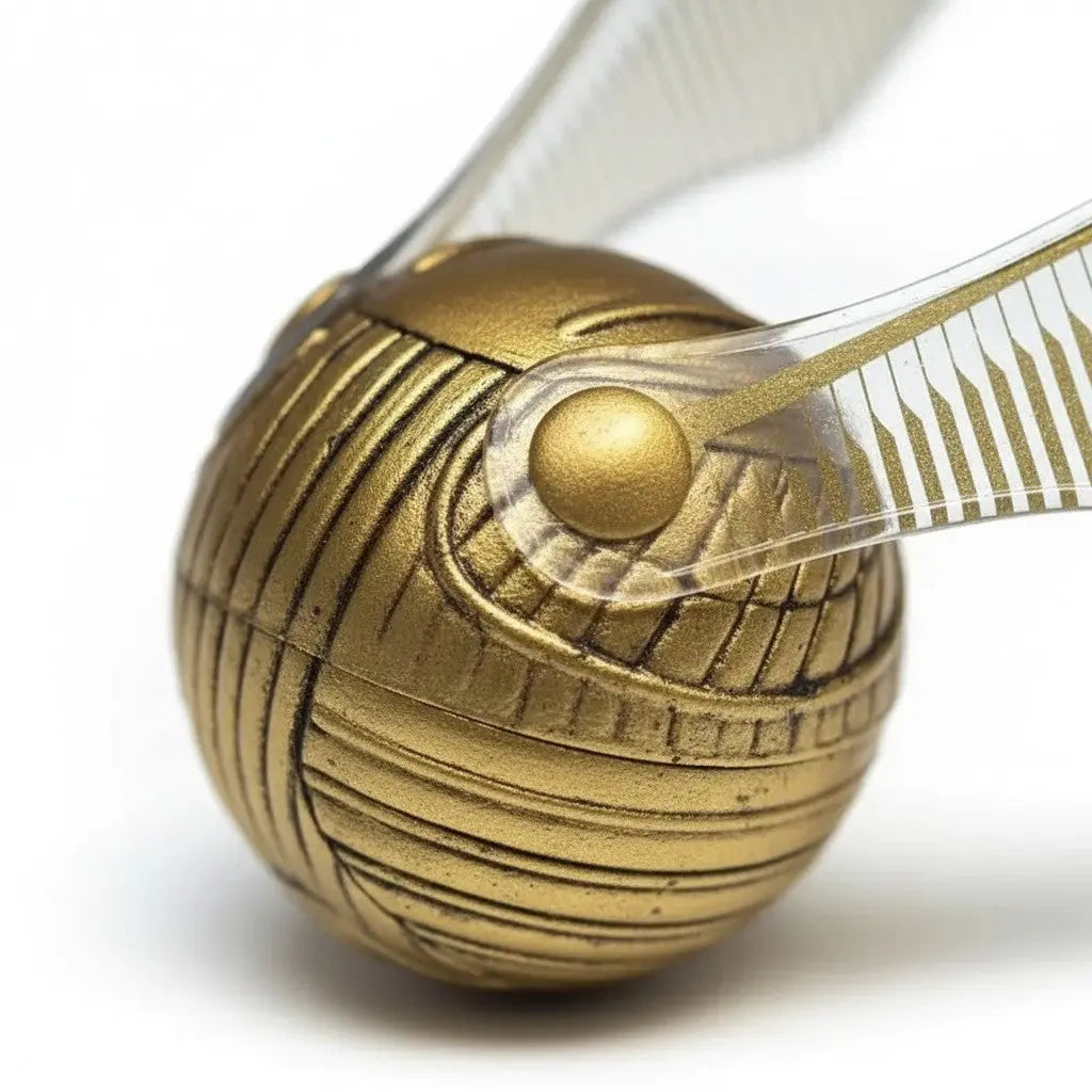 La boutique Aux 2 Balais Vif d'Or Harry Potter doré en plastique avec ailes transparentes souples, réplique 15 cm.