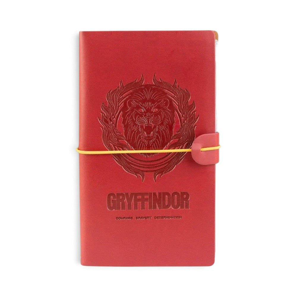 Carnet de voyage La boutique Aux 2 Balais Harry Potter Gryffondor rouge en cuir synthétique avec logo lion gravé