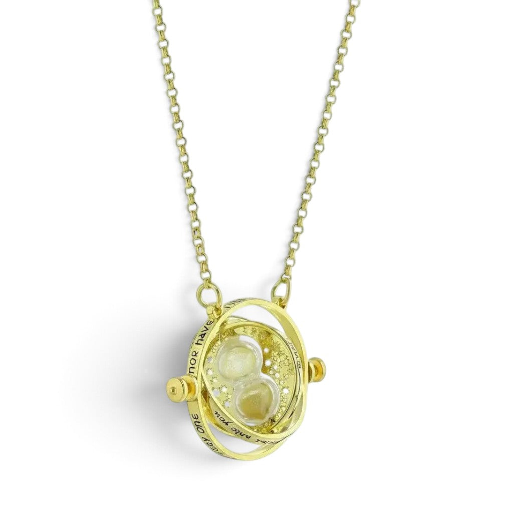 Collier retourneur de temps doré La boutique Aux 2 Balais inspiré du bijou d'Hermione Granger dans Harry Potter