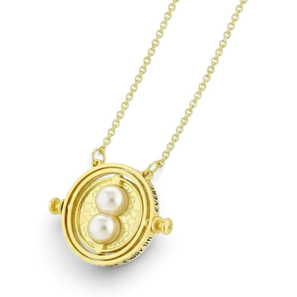 Collier retourneur de temps doré La boutique Aux 2 Balais avec perles centrales, réplique officielle Harry Potter