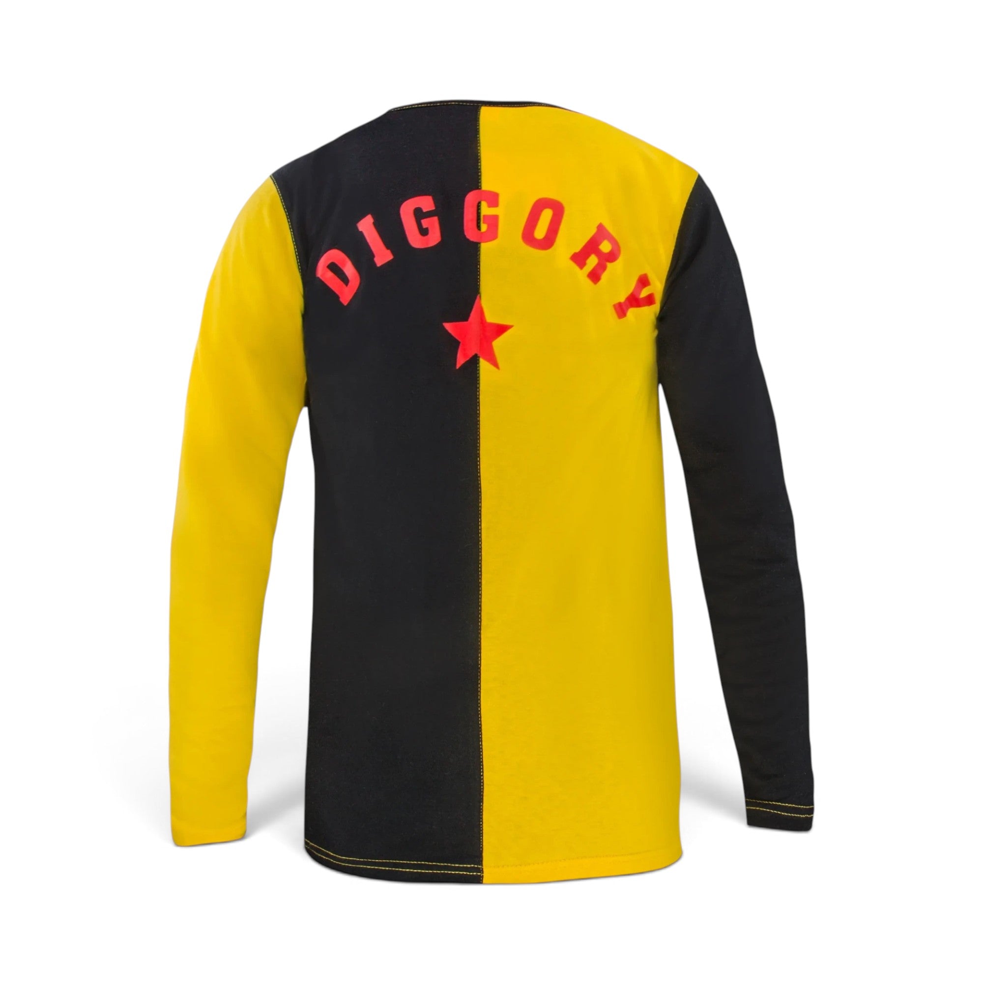 T-shirt La boutique Aux 2 Balais Cédric Diggory bicolore jaune et noir avec nom et étoile rouge au dos