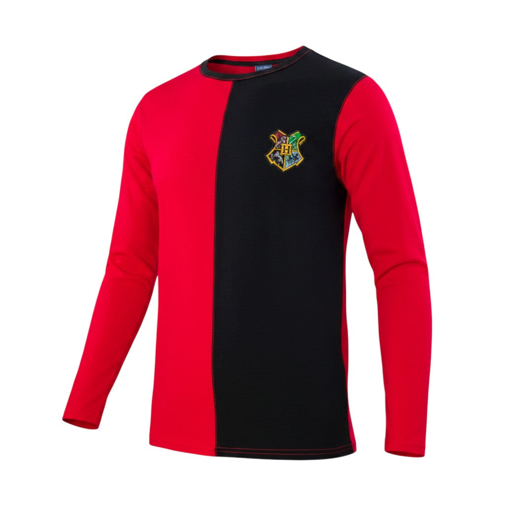 T-shirt La boutique Aux 2 Balais Harry Potter Tournoi des 3 Sorciers rouge et noir en coton avec écusson Poudlard