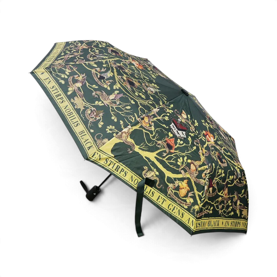 Parapluie La boutique Aux 2 Balais Harry Potter motif tapisserie famille Black vert foncé avec ouverture automatique