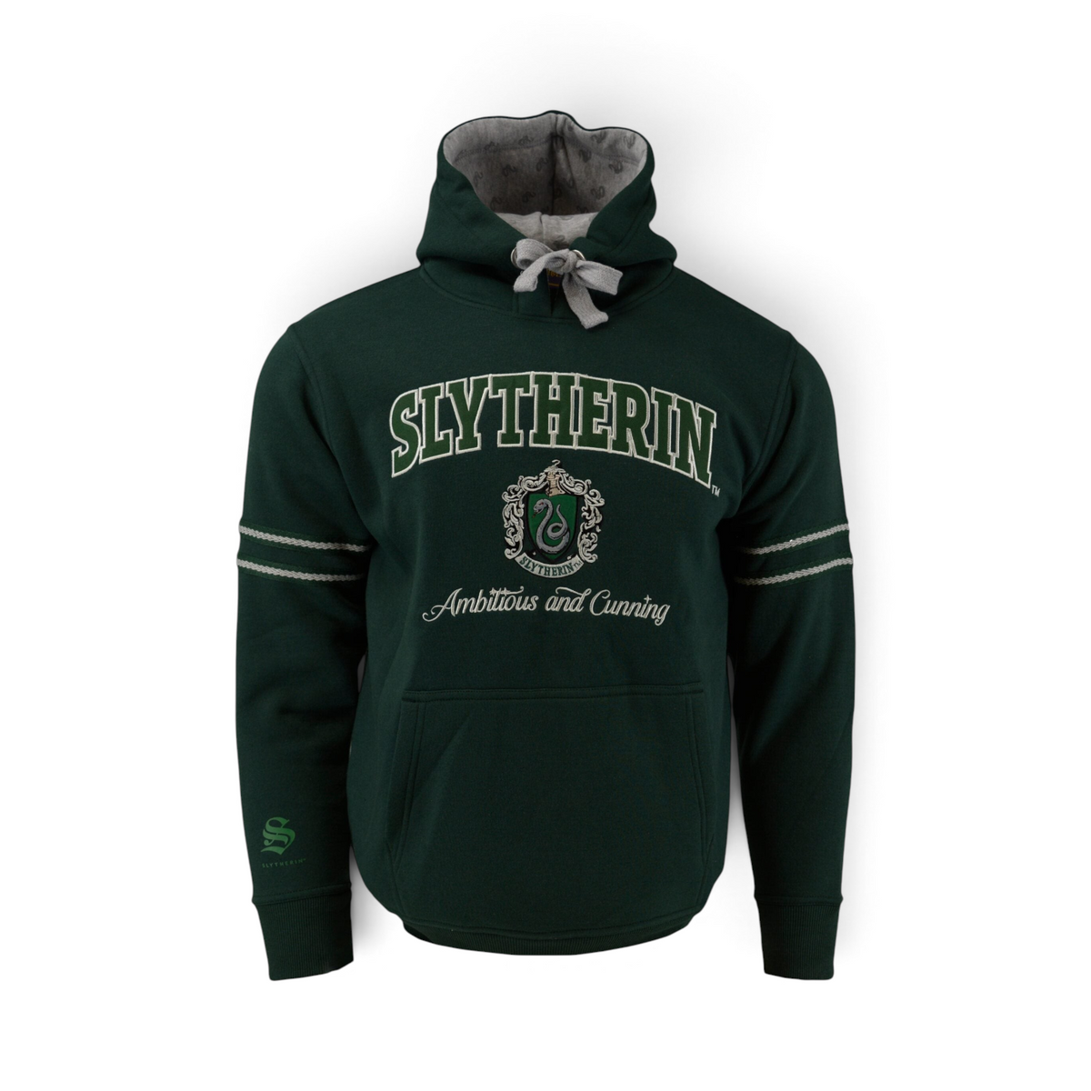 Sweat-shirt à capuche vert La boutique Aux 2 Balais Serpentard avec blason brodé et inscription sur la poitrine