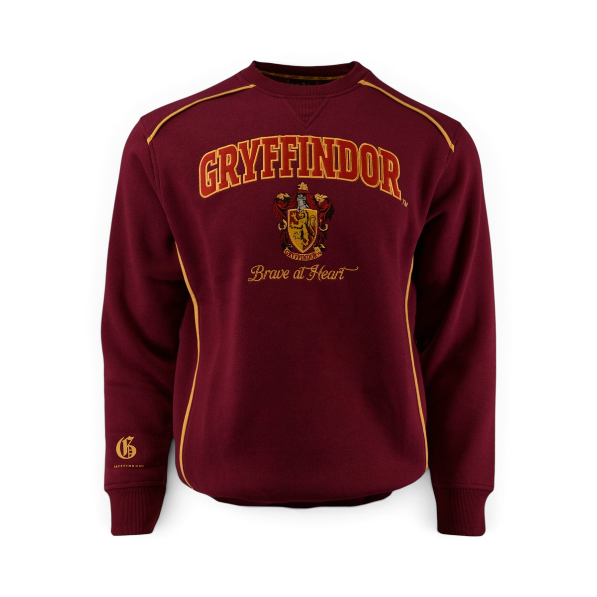 Sweatshirt La boutique Aux 2 Balais Gryffondor bordeaux en molleton avec blason brodé et inscription Brave at Heart