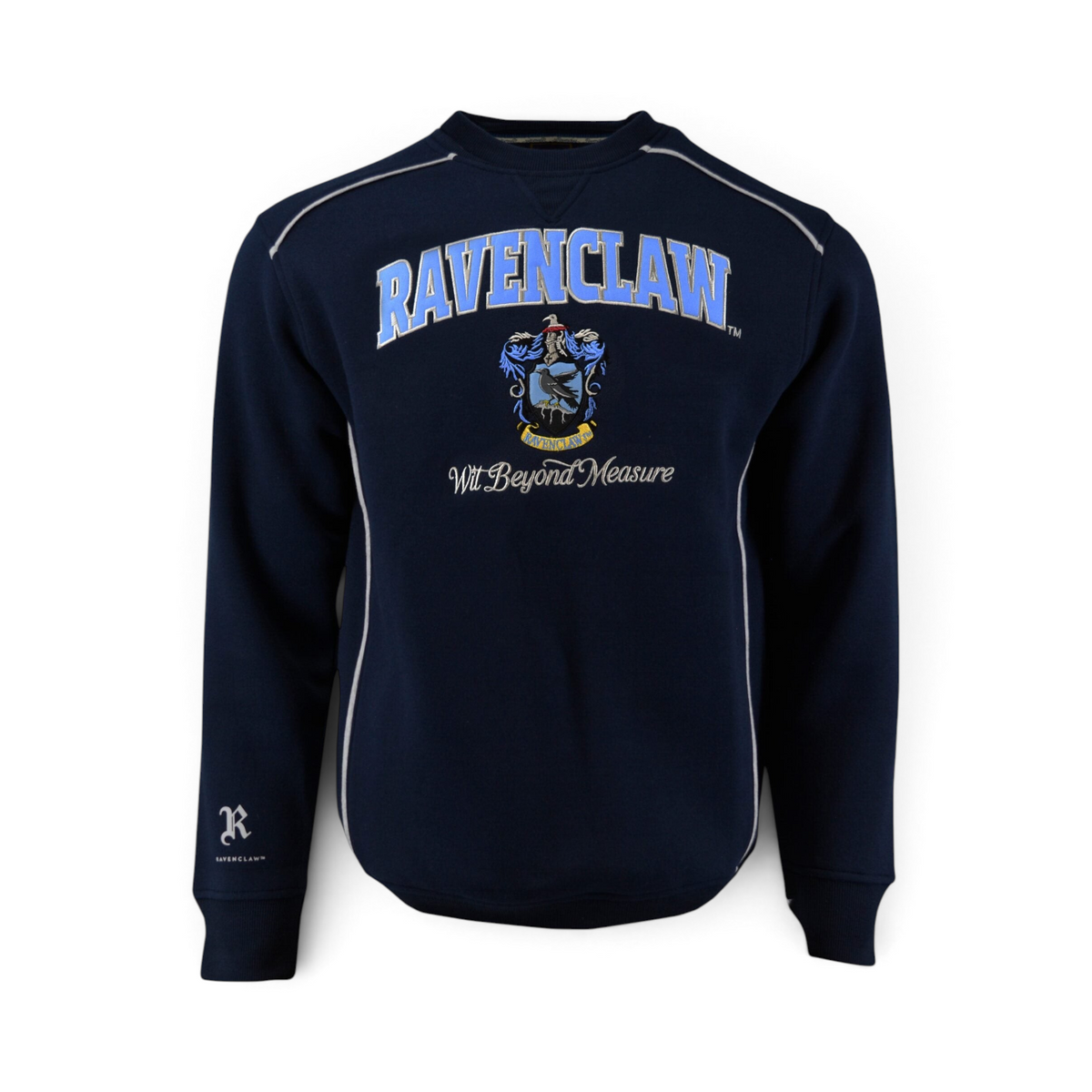 Sweatshirt bleu marine La boutique Aux 2 Balais Serdaigle avec blason brodé et inscription Harry Potter